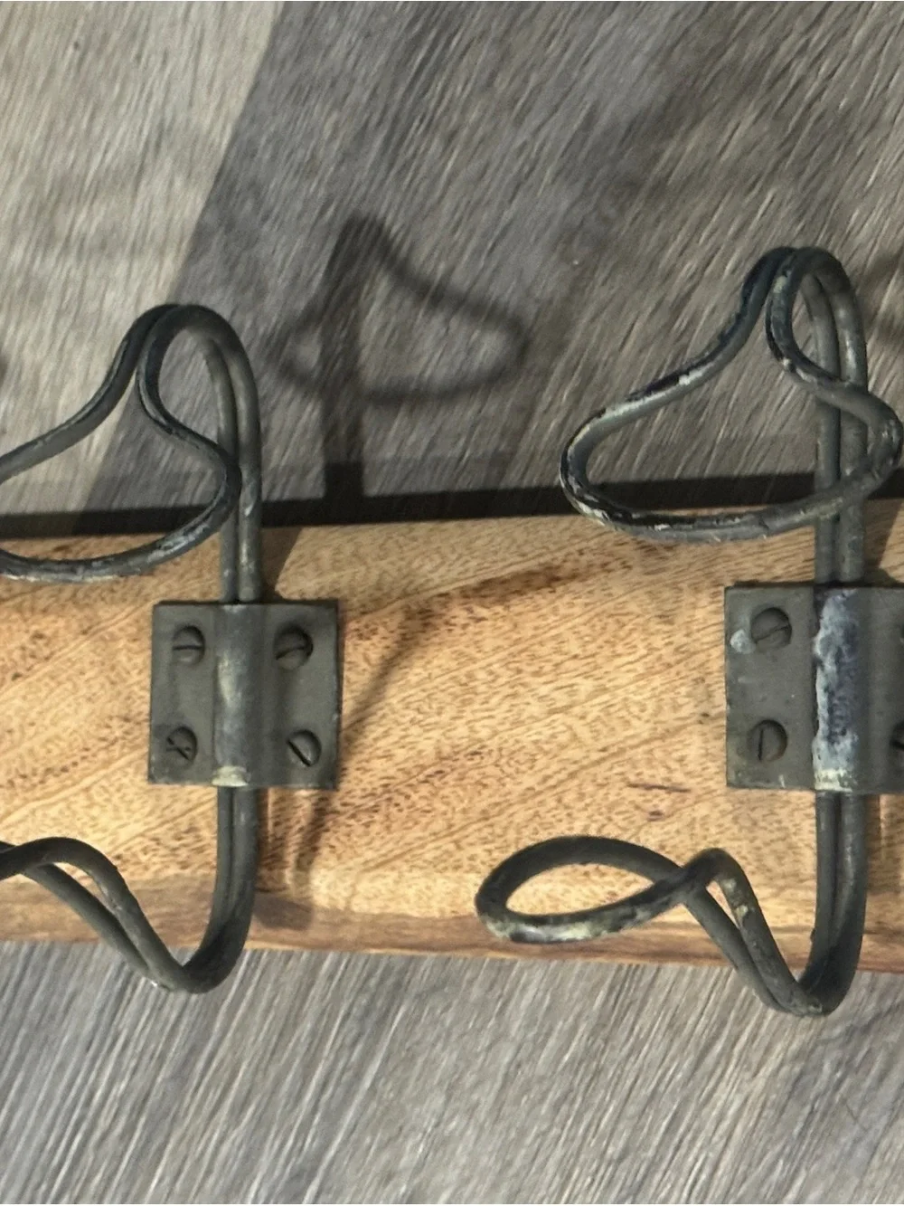 Rustic Wood Wall Hook Rack in Brown and Black - 14”x2 1/2”x4 1/2”